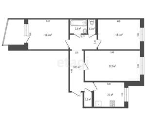 3-к квартира, вторичка, 66м2, 6/9 этаж