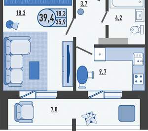 1-к квартира, вторичка, 39м2, 14/16 этаж