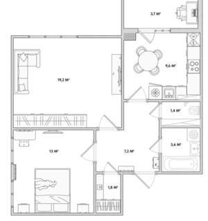 2-к квартира, сданный дом, 56м2, 13/18 этаж