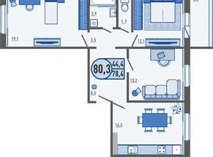 3-к квартира, вторичка, 80м2, 15/16 этаж
