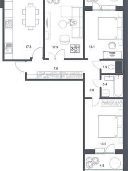3-к квартира, вторичка, 83м2, 17/20 этаж