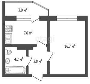 1-к квартира, вторичка, 35м2, 7/16 этаж