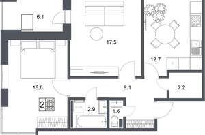 2-к квартира, вторичка, 66м2, 12/20 этаж