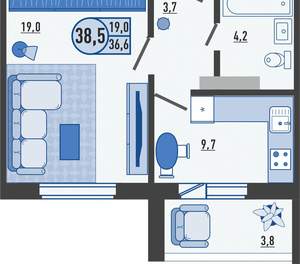 1-к квартира, вторичка, 39м2, 5/16 этаж