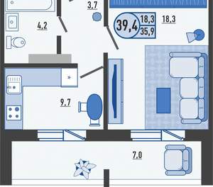 1-к квартира, вторичка, 39м2, 3/16 этаж