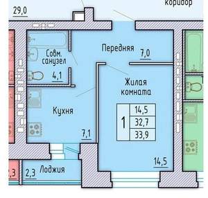 1-к квартира, вторичка, 33м2, 8/8 этаж