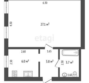 1-к квартира, вторичка, 41м2, 4/4 этаж