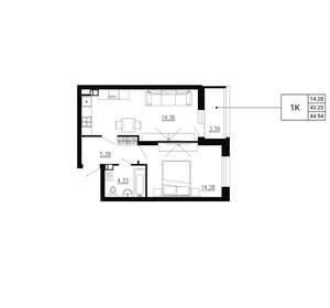 1-к квартира, вторичка, 45м2, 19/24 этаж
