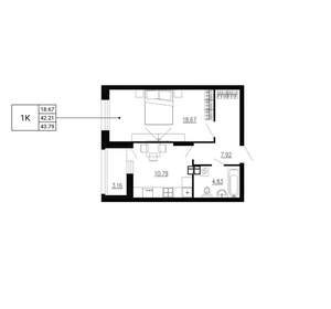 1-к квартира, вторичка, 44м2, 6/24 этаж