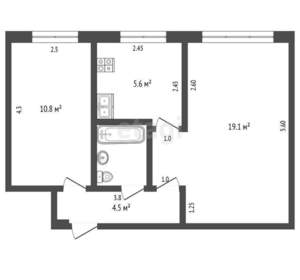 2-к квартира, вторичка, 43м2, 2/5 этаж