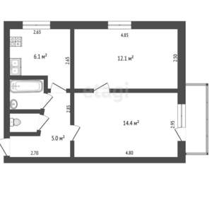 2-к квартира, вторичка, 41м2, 4/5 этаж