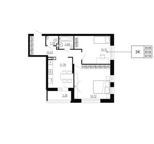 2-к квартира, вторичка, 63м2, 16/24 этаж
