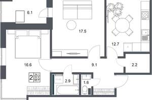2-к квартира, вторичка, 66м2, 7/20 этаж