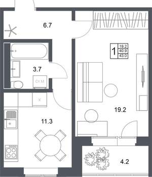 1-к квартира, вторичка, 43м2, 4/20 этаж