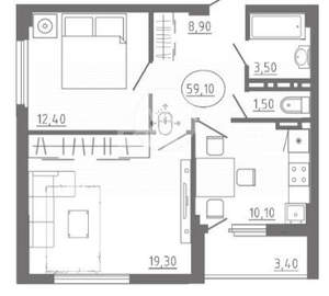 2-к квартира, вторичка, 59м2, 10/19 этаж
