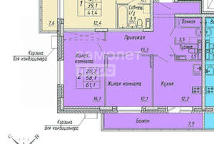 2-к квартира, вторичка, 61м2, 3/13 этаж