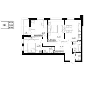 3-к квартира, вторичка, 82м2, 2/24 этаж
