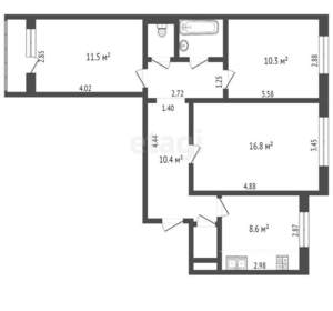 3-к квартира, вторичка, 63м2, 9/9 этаж