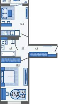 1-к квартира, вторичка, 47м2, 16/16 этаж