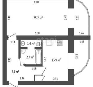 1-к квартира, вторичка, 51м2, 6/9 этаж