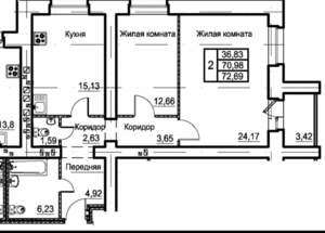 2-к квартира, вторичка, 73м2, 6/17 этаж