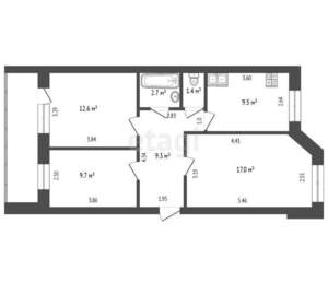 3-к квартира, вторичка, 67м2, 1/5 этаж