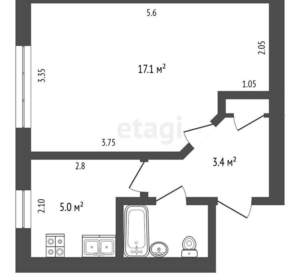 1-к квартира, вторичка, 29м2, 5/5 этаж